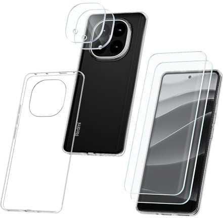 STARRYNOVA 5 en 1 Funda Transparente para Xiaomi Redmi Note 14 Pro Plus 5G - con 2 Protectores de Pantalla y 2 Protectores de Lente, Además de una Carcasa de Silicona Transparente
