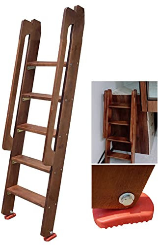 Farmhouse Vintage Bunk Bed Ladder, Heavy Duty Solid Wood Camper Rv Bunk Ladder with Armrest ＆ Hook, 49/59 Step Ladder for Loft Apartment
