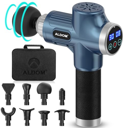 ALDOM Massage Gun Deep Tissue, Muscle Gun, 30 Adjustable Speeds & 4800rpm,8 Heads & LCD Screen, Professional Handheld Percussion Massager for Relieve Muscle Pain Stiffness-Blue