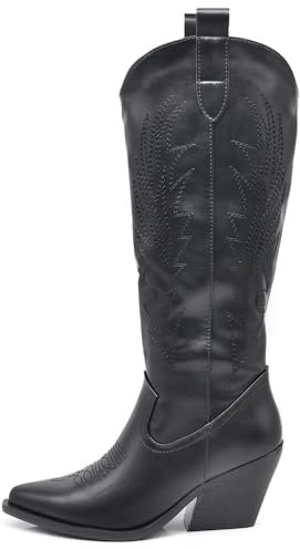 IF Fashion Stivali Cowboy Western Texani Scarpe da Donna A Punta Camperos GA021 Nero N.37