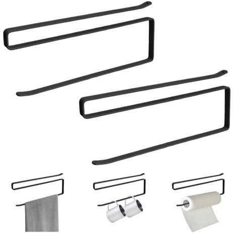 Bieiyhe 2Pcs Küchenrollenhalter Ohne Bohren,Kitchen Roll Holder,Küchenrollenhalterung Hängend,Küchenpapierhalter,Haushaltsrollenhalter Schwarz,Küchenrollenhalter Wand,Kitchen Towel Holder für Bad