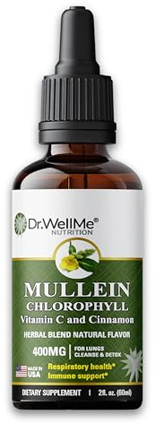 Dr.WellMe Mullein Chlorophyll 2 fl oz Liquid Drops – Natural Detox & Promotes Health, Gut Support, High Absorption, Packed with Minerals for Wellness