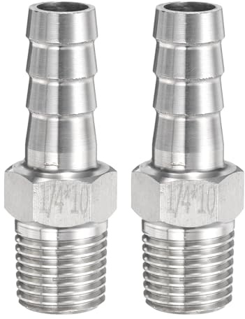 sourcing map 2pcs Stainless Steel Hose Barb Fitting 0.4 (10mm) Barbed x g 1/4 Male Pipe Fitting Air Hose Barb Fittings Coupler Thread Connector Adapter for Water Fuel