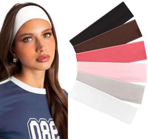 Tumurup Pannband för Kvinnor, 6-pack Elastiska Sport Pannband - Andningsbart, Svettabsorberande och Halkfritt Hårband för Yoga, Hudvård, Cykling, Löpning, Smink och Daglig Användning