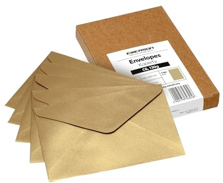 Emerson Briefumschläge bunte postkarten blanko C6 (25 Stück) Kuvert, blanko karten zum selbstgestalten, Grußkarten ohne Fenster, Grußkarten, Hochzeitseinladungskarten - 130g 114x162 mm - Gold