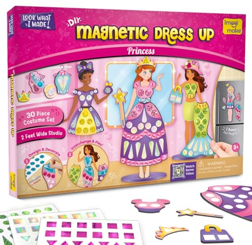Imagimake DIY Magnetic Dress-Up Princess Studio for Girls | 30 Magnetic Dresses & Accessories | Pretend Play Kids Toys | Activities for Kids Age 3-5 | Birthday Presents for 3,4,5,6 Year Old Girls