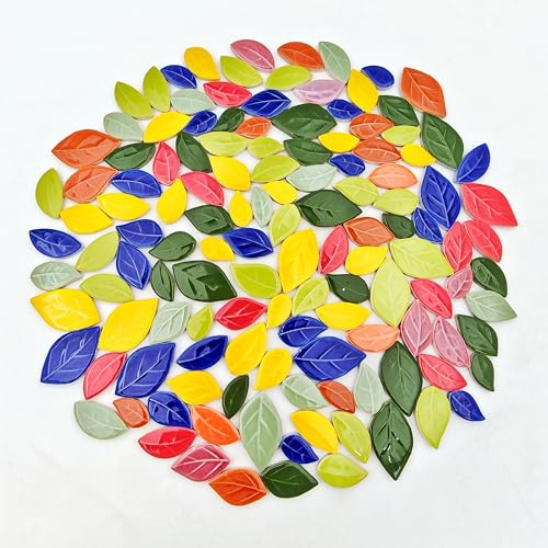 500 g/1,1 lb Blattförmige Keramik-Mosaikfliesen, Keramik-Mosaikstücke für Kunsthandwerk, Hausdekoration oder DIY-Bastelarbeiten, Mosaikherstellungszubehör. (Gemischte Farbe)