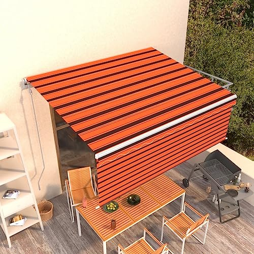 Toldo automático retráctil con persiana, Snsowed Toldos Exterior, Toldo De Terraza, Toldo Enrollable Exterior, Toldos para Patio, Toldos Verticales, Naranja y marrón 4x3m