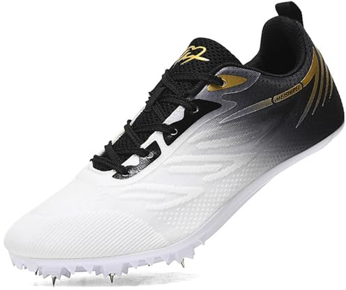 SDEQA Zapatillas de Atletismo con Clavos para Hombre, niño, niña y Joven, para Correr, Sprint, Transpirables, Antideslizantes, Profesionales, para Carreras y Saltos,White Black,39 EU