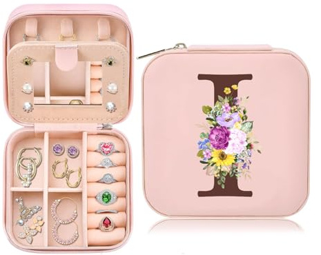 Kleine Schmuckkästchen für Damen, Tragbarer Reise Schmuckbox, PU Leder Mini Schmuckaufbewahrung für Ohrringe, Ringe, Halsketten, Hochzeit Weihnachten Geburtstag Geschenk für Frauen Mädchen, Rosa(I)