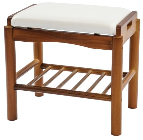 WooDerson Zapatero de madera con asiento, banco de almacenamiento de zapatos para la entrada, soporta hasta 100 kg, para pasillo, entrada, salón, 45 x 30 x 40 cm (color nogal y blanco)