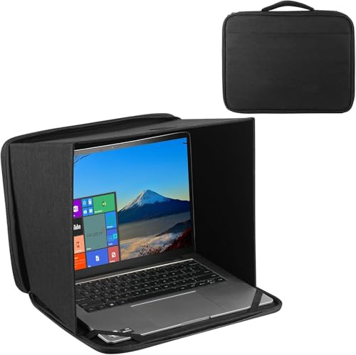 HoYiXi Universal Foldable Laptop Sun Shade & Privacy Shield - Fits 15-16 inch Laptop - Blocks Sunlight, Protects Privacy, Working Outdoor Travel,Anti - Glare,Laptop Sleeve Bag,(Have Patent)-Black