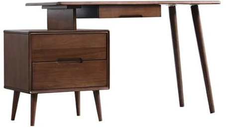 ZZlei2yu-12 Sitz-Steh-Schreibtisch 47,2 Schreibtisch aus Massivholz for das Homeoffice, Eckschreibtisch in Walnussfarbe mit kleinem Lagerschrank Arbeitsschreibtisch