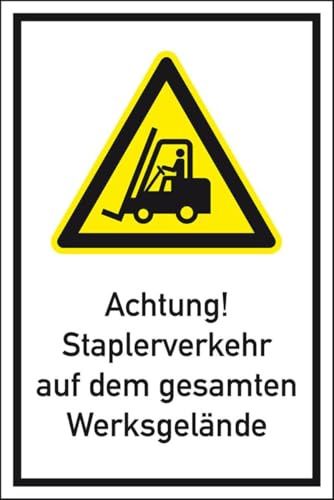 KSIGN Warn-Kombischild Staplerverkehr auf dem Werksgelände, Aluminium,400x600mm, DIN EN ISO 7010 W014