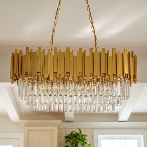 MSSIAN Kronleuchter Gold Kristall Modern & Kronleuchter Vintage Kristall | Kristall Pendelleuchte für Kücheninsel, Esszimmer und Schlafzimmer, 3-stufiger K9-Kristall, mit 8 × E14-Fassungen