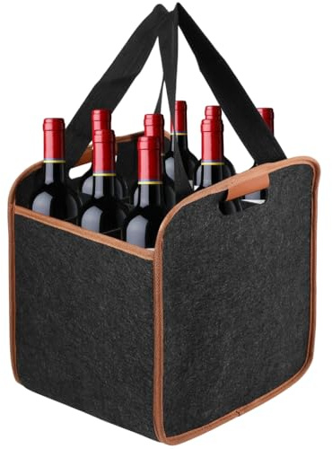 Flaschenträger mit 9 Fächer, Filz Flaschentasche, Wiederverwendbare Tragetasche mit Trennwänden, Wein Halter Bier Flasche Tasche Getränketasche Flaschenkorb für Party Reise Picknick-Dunkelgrau