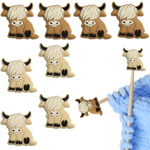DIPZO 8 Stück Stricknadelschutz, Ox Motiv Spitzenabdeckungen, Maschenhalter für Strickzubehör