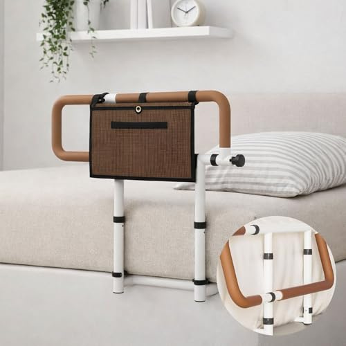 Chingcoo Cama para personas mayores, barandilla plegable de altura ajustable, con asas antideslizantes, bolsa de almacenamiento, ayuda para levantarse para personas mayores, personas con discapacidad