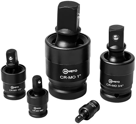 HOYETO 5PCS Swivel Socket Set 1/4-1 Drive, 360° U-Joint for Impact Wrench | Cr-Mo Steel with Spring-Loaded Ball, Heat-Treated, Non-Slip, for Ratchets, Socket Wrenches & Tight Auto Repairs