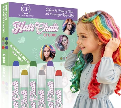 Creativity Point Hair Chalk Gift for Girls - 6 Pens Temporary Non-Toxic Easy Washable Hair Dye Colorful, Pens, Gift Birthday Party Girls, Metallic Colour