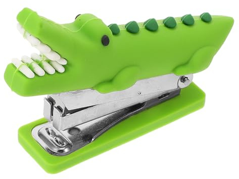 HOODANCOS Grapadora Manual Pequeña de Escritorio en Color Verde Diseño de Cocodrilo, Portátil y Ligera para Estudiantes y Oficina, Grapadora Decorativa Práctica para Uso Escolar y Hogar