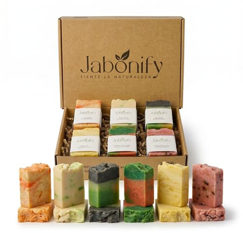 Jabonify Pack Regalo Jabones Naturales Artesanales, 6 Unidades x 100gr, Barra Hidratante, con Rosa Mosqueta, Argán, Caléndula, Aloe Vera, Papaya y Aguacate