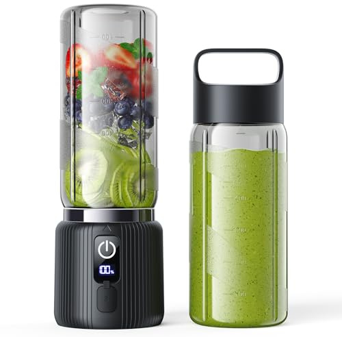 TOMUOO Tragbarer Mixer Smoothies Maker To Go für Shakes und Säfte | 8 Klingen Mini Mixer mit 22.000 U/min, 500 ml Flasche mit Reisedeckel, USB-C-Aufladung, Kompakter wiederaufladbarer Blender