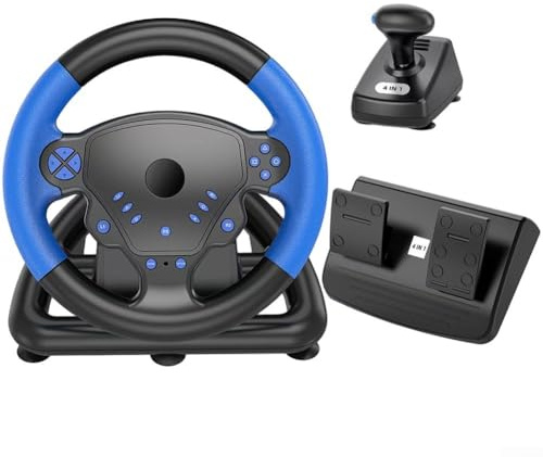 Volant de course, volant de jeu sans fil pour PS4, PC, pour Android TV pour iOS, manette de jeu de course et simulateur de conduite (bleu)
