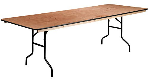 Flash Furniture Fielder 8' Rectangular All-Occasion Wood Folding Event Table, Foldable Portable Banquet Table with Wooden Top, Natural/Black