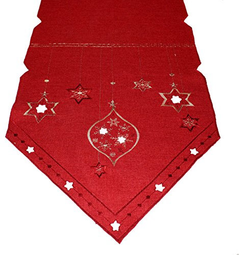 Haus und Deko Tischband Tischdecke Weihnachten Advent festlicher Tischläufer in Rot ca. 35x175 cm Saum gerade Stickerei Rot Gold