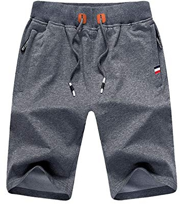 Tansozer Herr Shorts Korta Byxor Herr Sportshorts Herr Träningsshorts Löparshorts för män Bermuda Sommar Atletiska Fitnessshorts Herr Sportiga Gymshorts med Blixtlåsfickor Grå 2XL