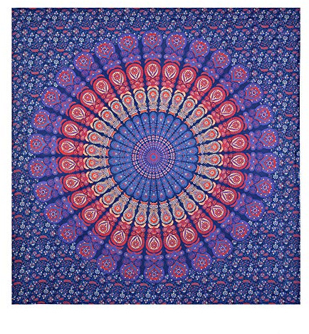 FUTURE HANDMADE Groß Wandteppiche Indischer Hippie Bohemian Psychedelic Pfau Mandala Wandbehang Bettwäsche Tapisserie