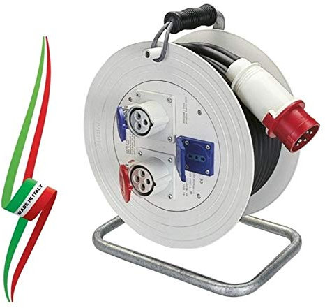 PROLUNGA AVVOLGITORE AVVOLGICAVO 20 METRI CON DISGIUNTORE TERMICO CAVO 5X2,5 mm