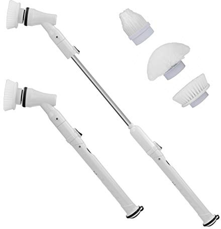 AMOS Super Scrubber Rechargeable Cordless Toilet Bathroom Kitchen 300RPM Spin Cleaning Brush with 3 Replaceable Brush Heads & Extendable Handle