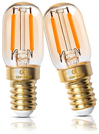 Luxvista 2W E14 LED Glühbirnen Dimmbar Ultra Warmweiß 2200K Vintage Amber Glas T22 Mini LED E14 Lampen SES 150 Lumen 15W-20W Äquivalent 2-Pack