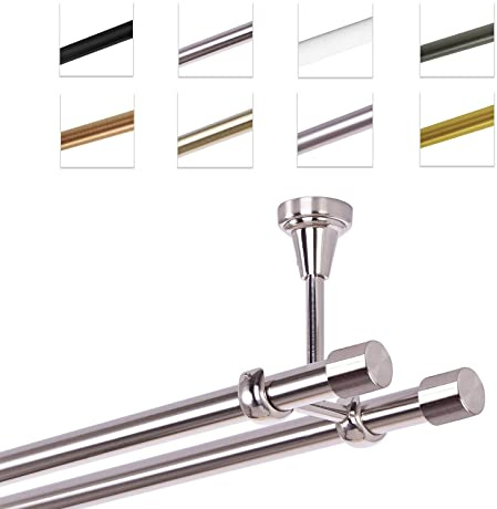 Bastone Per Tende 240 cm, Doppio, Acciaio Inox, Montato A Soffitto