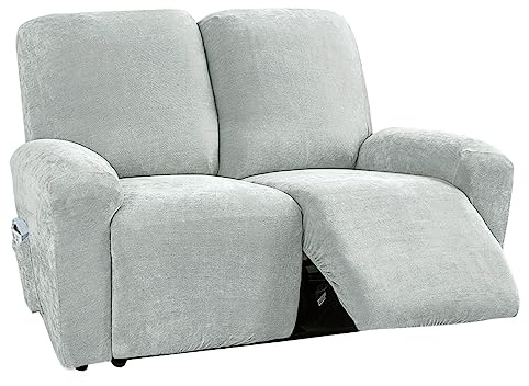 GEBIN Sesselschoner für Relaxsessel, 6-Teilig Sesselbezug, Stretchhusse für Recliner Stuhl Sessel, Mode Elegant Chenille Stretch Sofabezug, Sesselschoner für Fernsehsessel (Silber grau)