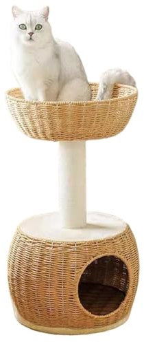 GNbow Kratzbaum, stilvoller Rattan-Katzenkletterbaum mit integriertem Bett und Kratzbaum