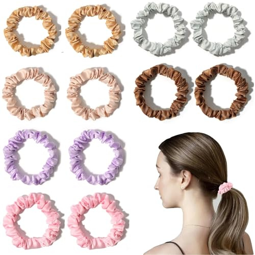 NAMIC 12 Stück Lolalet Haargummis Seide Scrunchies für Damen, 6 Farben, Einfarbiger, Elastische Pferdeschwanz, Haargummis für jeden Tag, Elastische Haargummis Weiche Zopfgummis