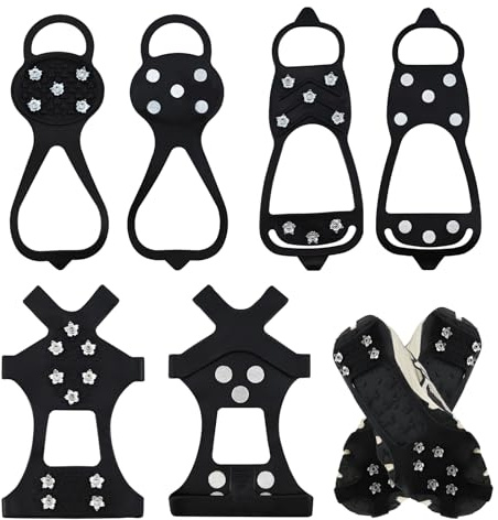 IETWATE 3 Pairs Crampons for Hiking Boots, Anti-Slip Winter Ice Grips for Size 6.5-10 Shoes, Rubber Snow Grips with Steel Studs, Traction for Ice & Snow, Fishing & Climbing
