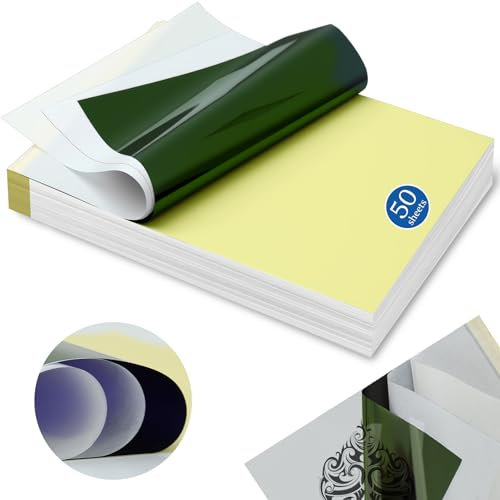 Cokaca 50 Blätter Stencil Papier, Transferpapier Tattoo im A4-Format, Tattoo Pauspapier für Haut geeignet für Tattoo Stencil Drucker & Freihand-Designs (4-lagiges Design)