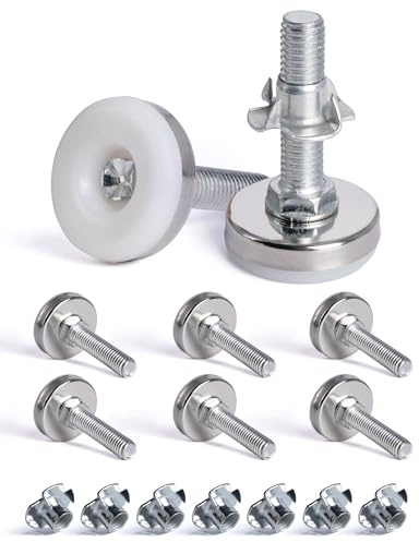 SPDYCESS 8 Stück M10 X 35MM Verstellfüsse Möbelfüße, Verstellbare Runde Nivellierfüße, Höhenverstellbarer Planierenfüße mit 8 Stück 4-zackigen Nutensteinen, für Schrank Schreibtisch Bett Beine