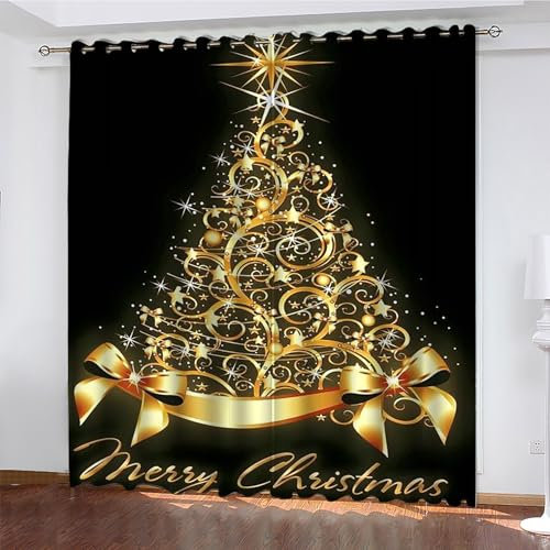 YZQGLHP Gardinen Weihnachtsbaum Vorhänge Weihnachten Verdunklungsvorhänge Schiebe Schallschutz Vorhang mit Ösen für Schlafzimmer Wohnzimmer H245 x B140 cm 2 teiliges Set