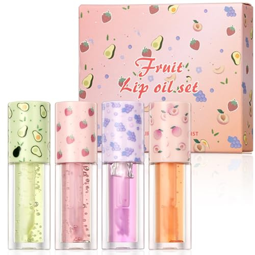 Ledeak Brillo de Labios, 4 pcs Hidratante Lip Gloss, Lápiz Labial Líquido Larga Duración, Transparente Lip Oil, Brillante Aceite Labial Set, Ligero No Pegajoso Lip Glow Oil Set para Mujer y Niñas