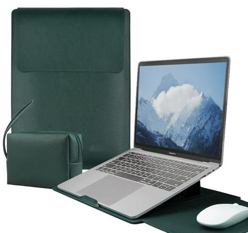 PJExim 15-16 Inch Laptop Sleeve with Cooling Stand and Mouse Pad | Universal Fit for MacBook Pro/Air 15.4-16 Inch, Surface Laptop, Most 15-16 Laptops | Ultra Thin with Pouch (Dark Green)