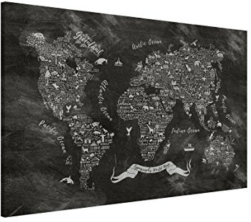 Magnettafel Pinnwand für Magnete Weltkarte Magnetboard - Magnetwand Made in Germany - Weltkarte Modern Notiztafel schwarz weiss Küche Flur Büro Visionboard WBMT_1351 (60x40cm)