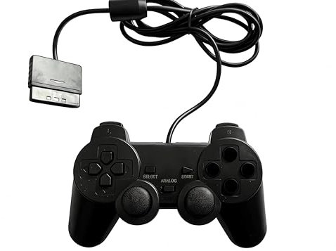 FLLAGG20 | 1X Controller cablato Compatibile con Ps2, PS1, PSX | Nero, 1.8m cavo, | Doppia Vibrazione, Plug and Play, layout ergonomico | Joystick Compatibile con giochi arcade