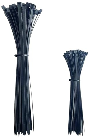 Schwere Kabelbinder 8,8x400mm (50 Stk, 90kg) & 4,8x250mm (100 Stk, 22kg) – Schwarze Nylon-Kabelbinder,, selbstsichernd, UV-/hitzebeständig, für Haus, Garten, Werkstatt, Garage & Industrie