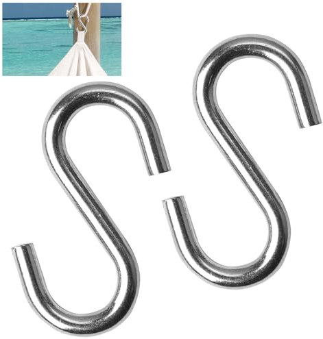 GEU Heavy Duty S Hooks 304 Stainless Steel 3 Inch Metal Hammock Hooks for Hanging 300kg Weight Capacity Butchers Anti-Rust Swing S Shaped Hook, 2 Pack