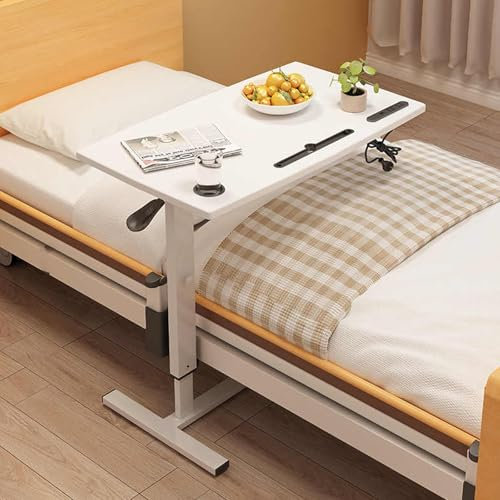 HARELA Tavolino da Laptop Scrivania con Ruote Mobile Tavolo Multifunzionale per Lavoro Regolabile in Altezza 66-94cm, Tavolo da Appoggio per Soggiorno Camera da Letto Ufficio(White)
